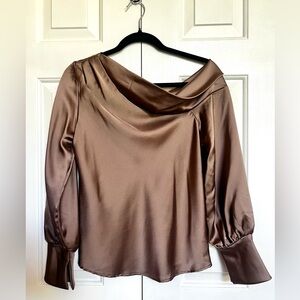 (NWT) Renee C. Satin Blouse in Rich Brown